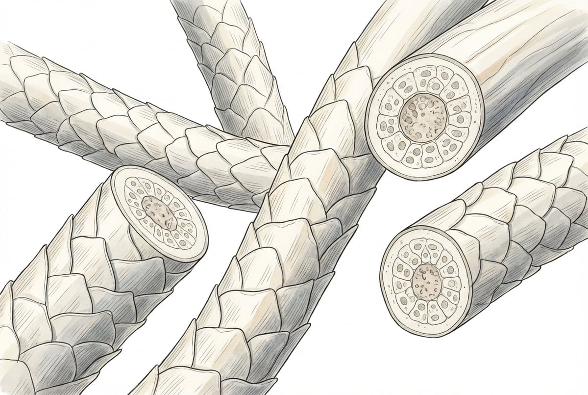 メリノウール繊維の顕微鏡クローズアップ、繊維の細さと構造を示す