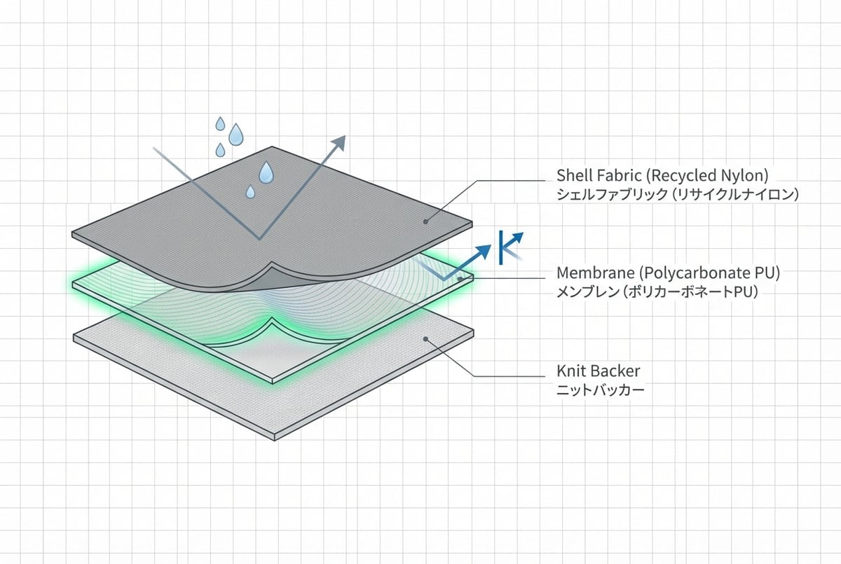H2No Performance Standard 3層構造の断面図、各層の役割を明示