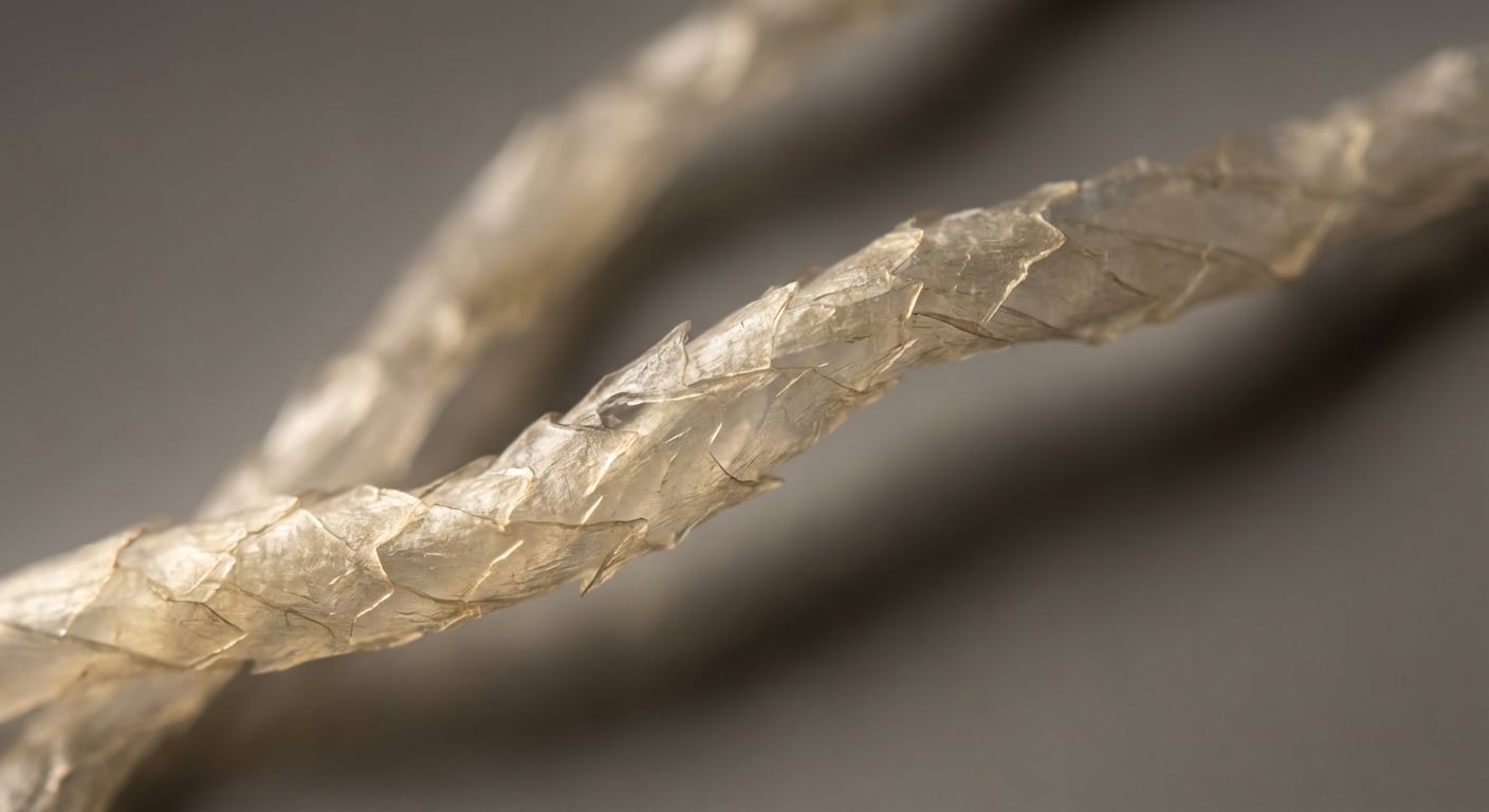 メリノウール繊維の極端なマクロ撮影、自然なクリンプとスケール構造を示す