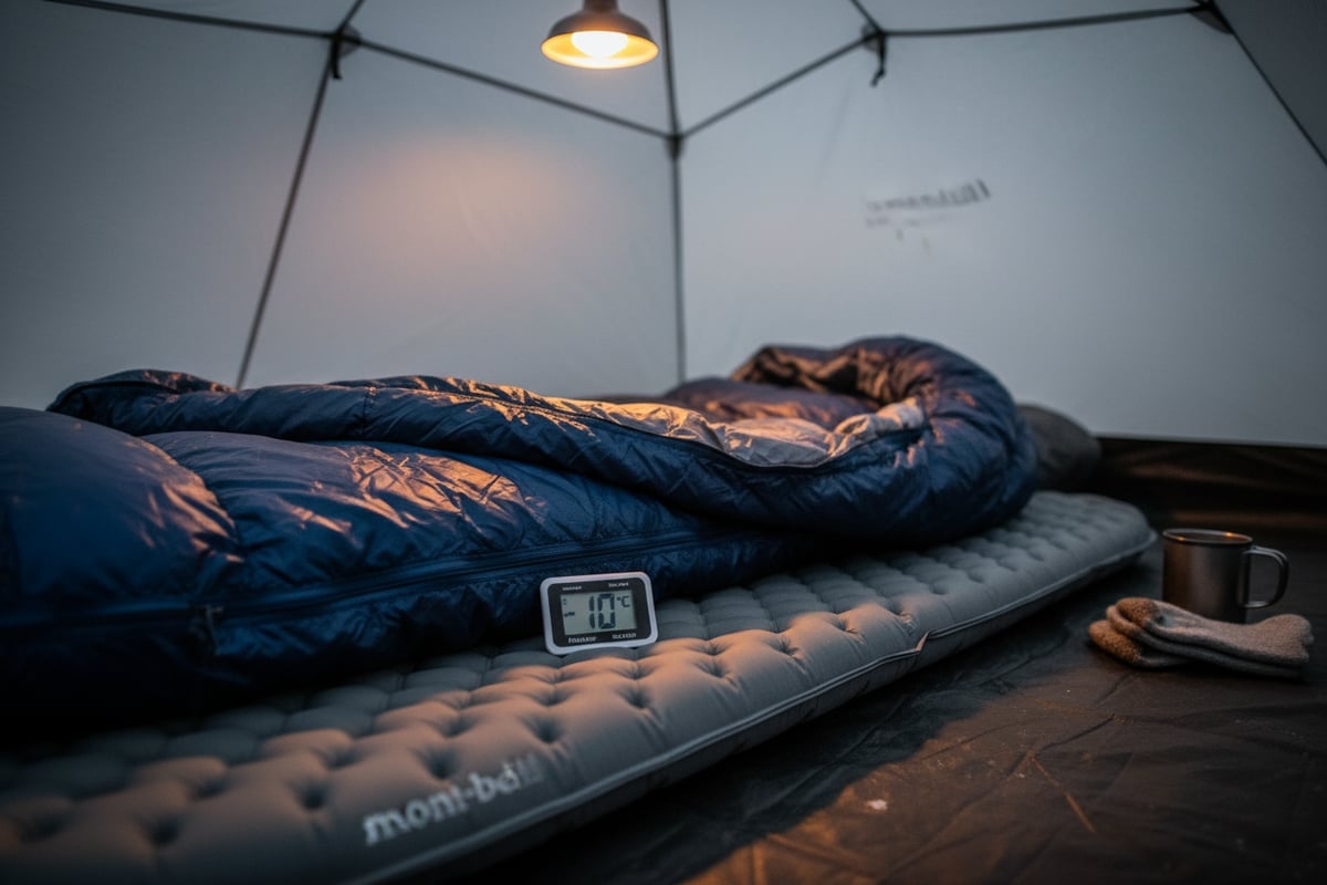テント内でセットアップされたスリーピングシステム：-10℃対応構成